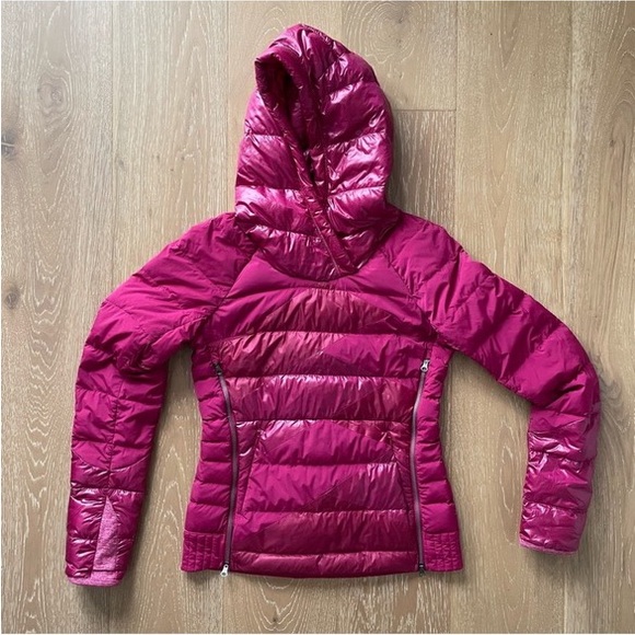 Lululemon Fuschia Nylon Goose Down Puffer Zipper Hoodie 4 - Picture 2 of 11